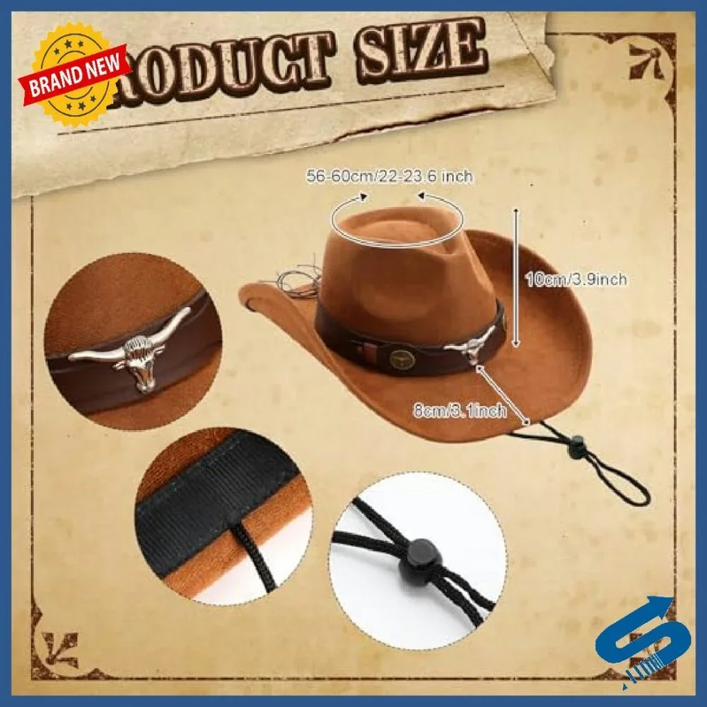 Western Cowboy Hat & Leather Belt Set - Suede & Leather - Unisex - Picture 3 of 8